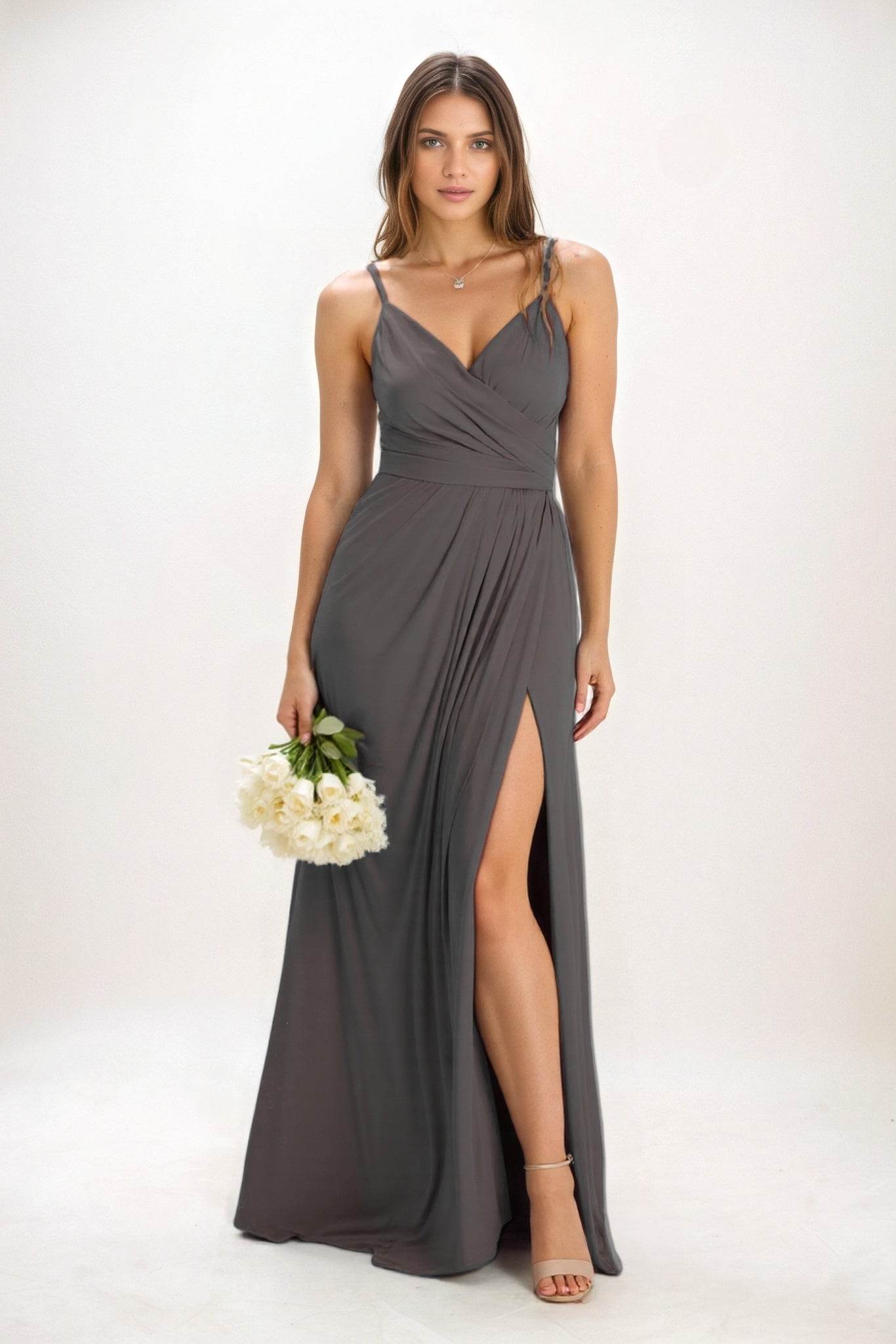 A-Line Maxi Luxe Satin Bridesmaid Dress CB0844 - COCOMELODY